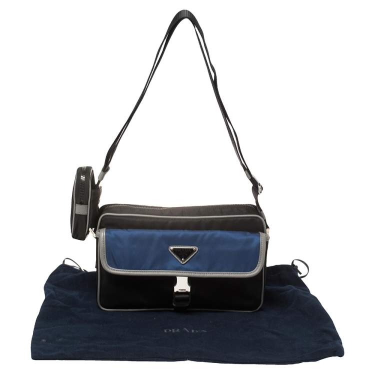Pre Owned Prada Black/Blue Nylon Crossbody Bag