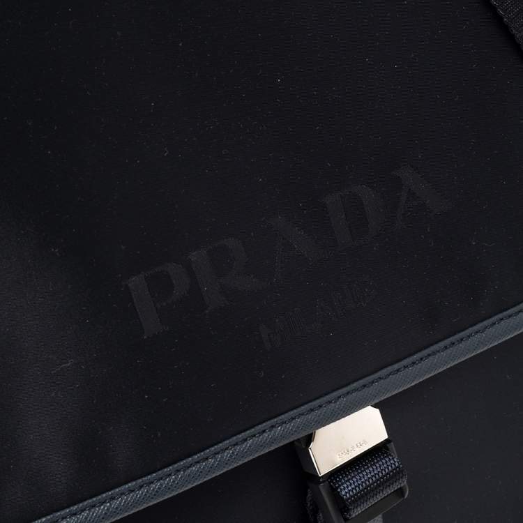 Pre Owned Prada Navy Blue Tessuto Nylon and Saffiano Leather Messenger Bag