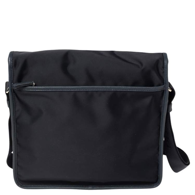 Pre Owned Prada Navy Blue Tessuto Nylon and Saffiano Leather Messenger Bag