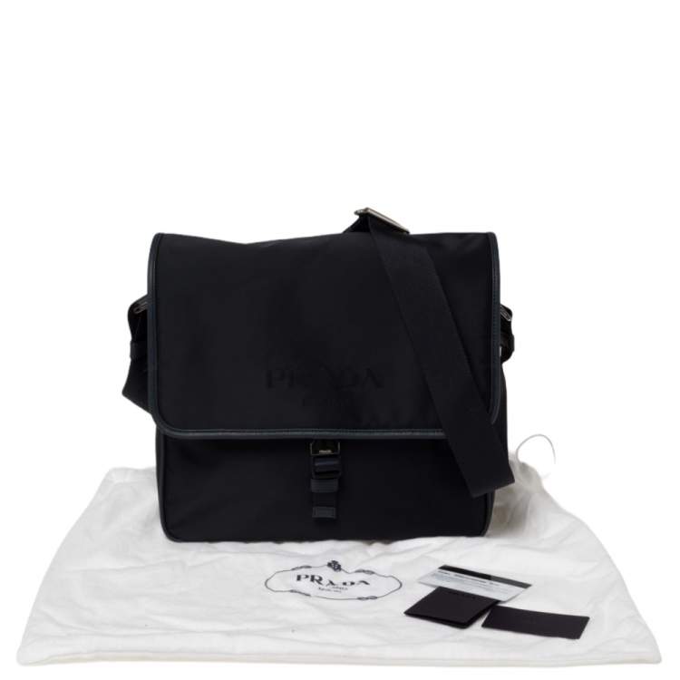 Pre Owned Prada Navy Blue Tessuto Nylon and Saffiano Leather Messenger Bag
