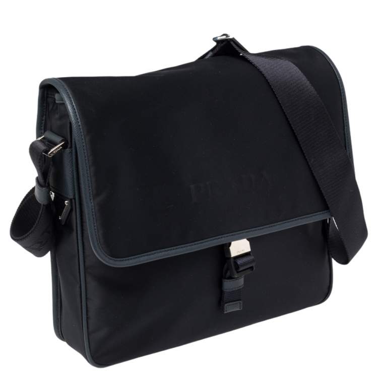 Pre Owned Prada Navy Blue Tessuto Nylon and Saffiano Leather Messenger Bag