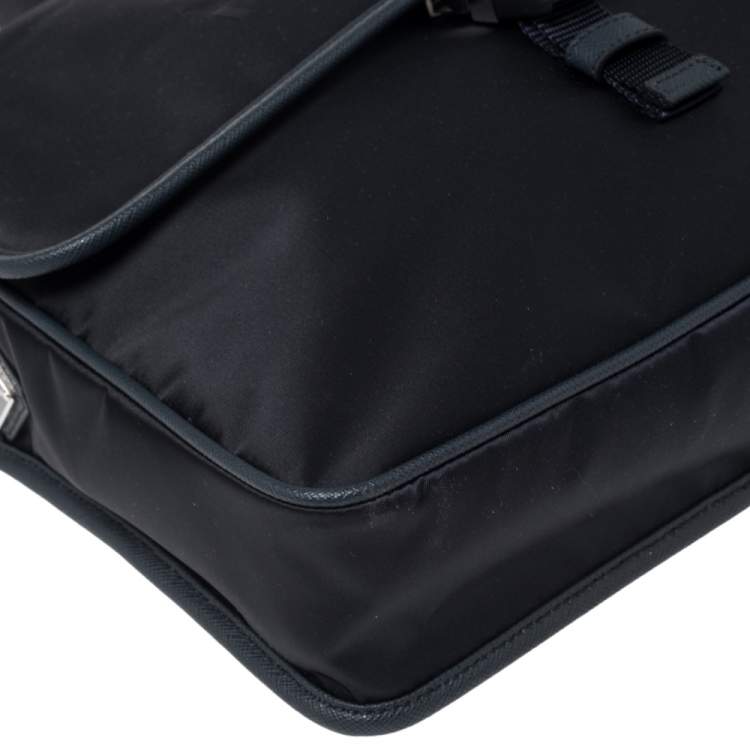 Pre Owned Prada Navy Blue Tessuto Nylon and Saffiano Leather Messenger Bag