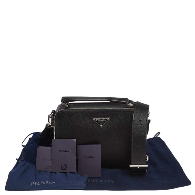 Pre Owned Prada Black Saffiano Leather Brique Messenger Bag