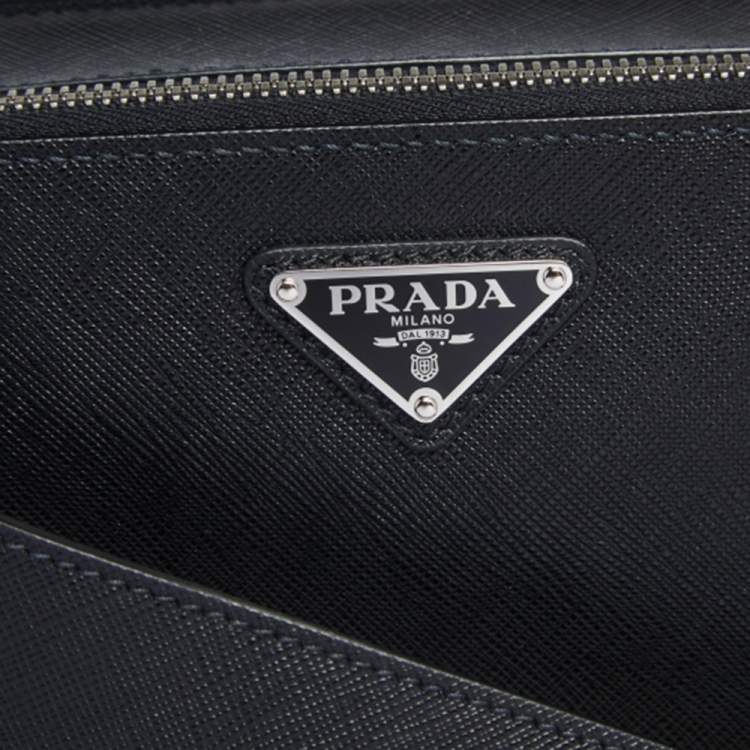 Pre Owned Prada Black Saffiano Leather Brique Messenger Bag