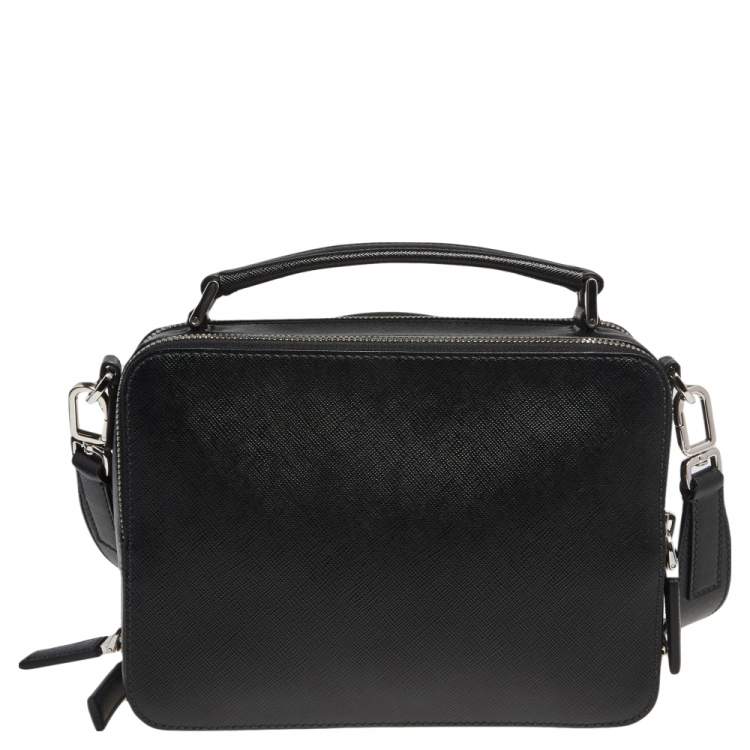 Pre Owned Prada Black Saffiano Leather Brique Messenger Bag