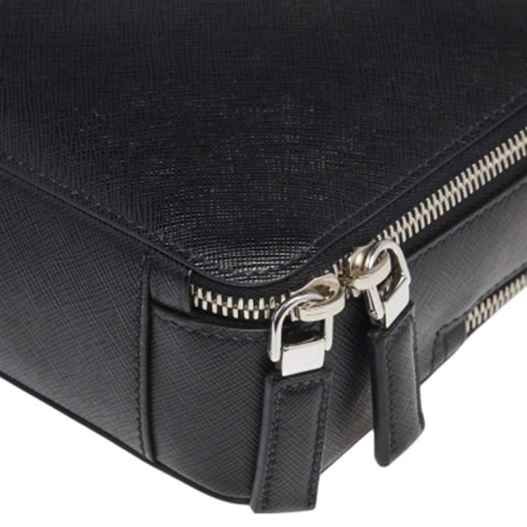 Pre Owned Prada Black Saffiano Leather Brique Messenger Bag