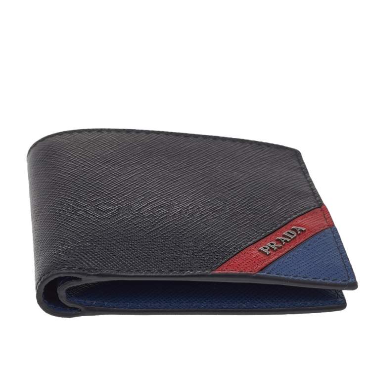 Pre Owned Prada Tricolor Saffiano Stripe Leather Logo Bifold Wallet