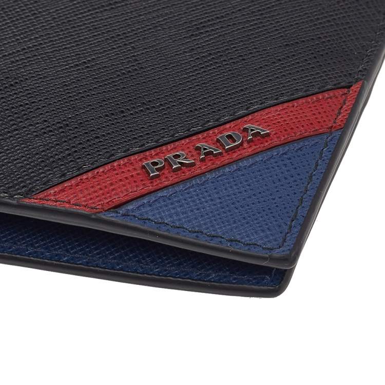 Pre Owned Prada Tricolor Saffiano Stripe Leather Logo Bifold Wallet