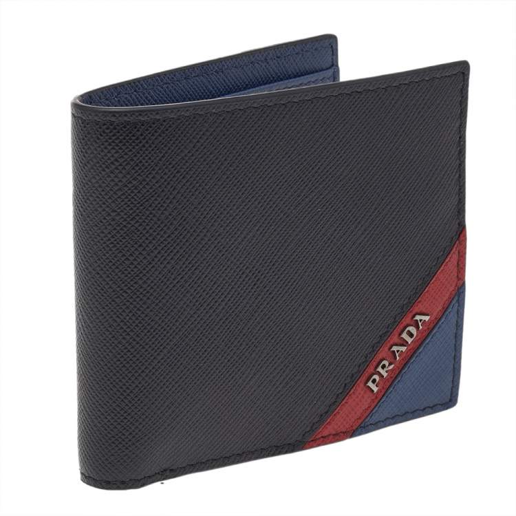 Pre Owned Prada Tricolor Saffiano Stripe Leather Logo Bifold Wallet