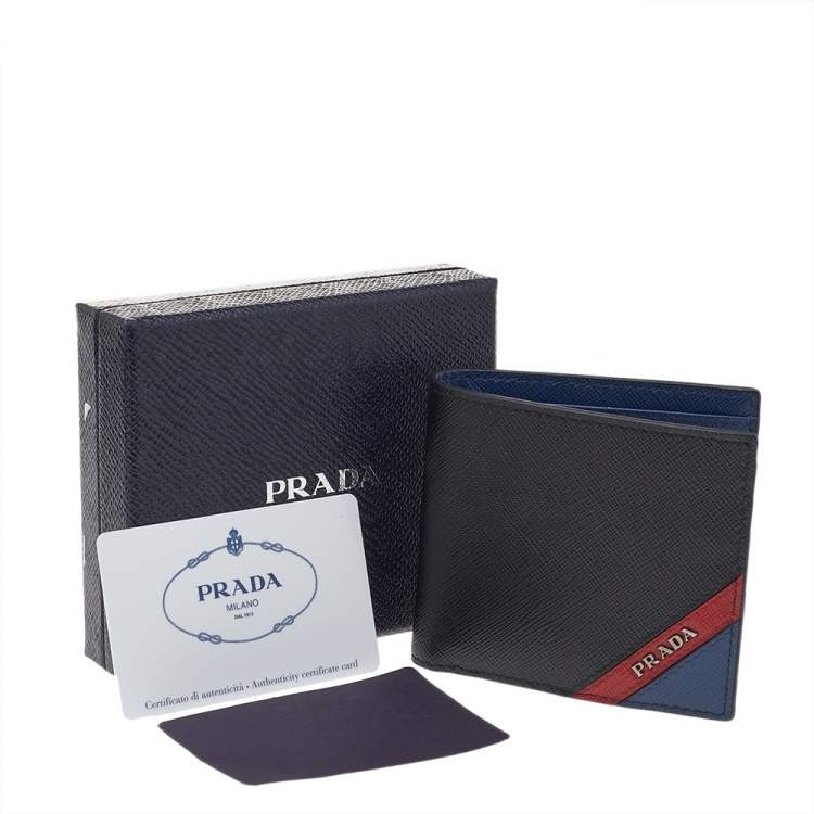 Pre Owned Prada Tricolor Saffiano Stripe Leather Logo Bifold Wallet