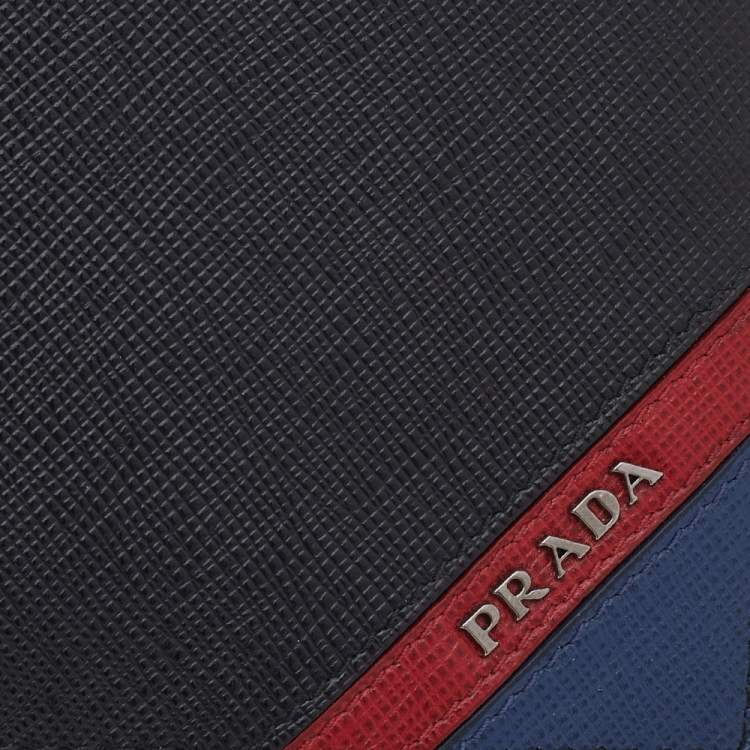 Pre Owned Prada Tricolor Saffiano Stripe Leather Logo Bifold Wallet