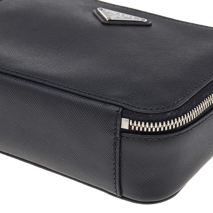 Pre Owned Prada Black Saffiano Leather Mini Crossbody Bag