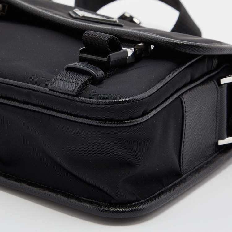 Pre Owned Prada Black Re-Nylon And Saffiano Leather Messenger Bag