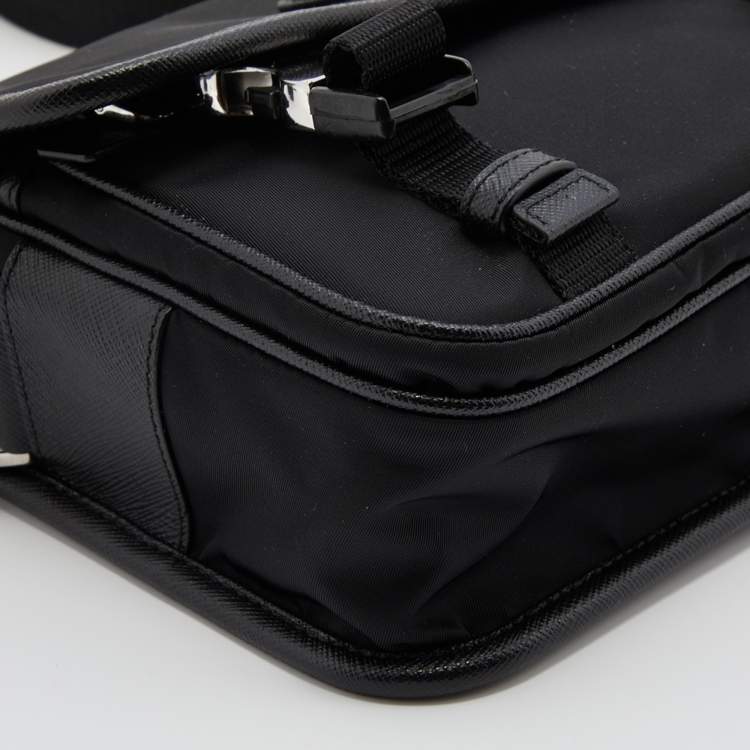 Pre Owned Prada Black Re-Nylon And Saffiano Leather Messenger Bag