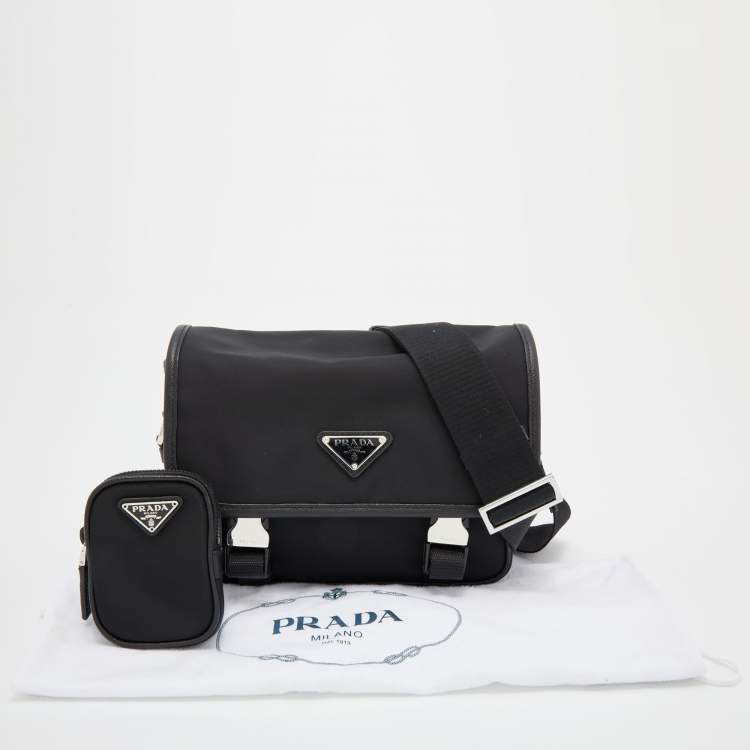 Pre Owned Prada Black Re-Nylon And Saffiano Leather Messenger Bag