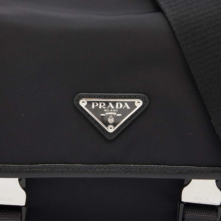 Pre Owned Prada Black Re-Nylon And Saffiano Leather Messenger Bag