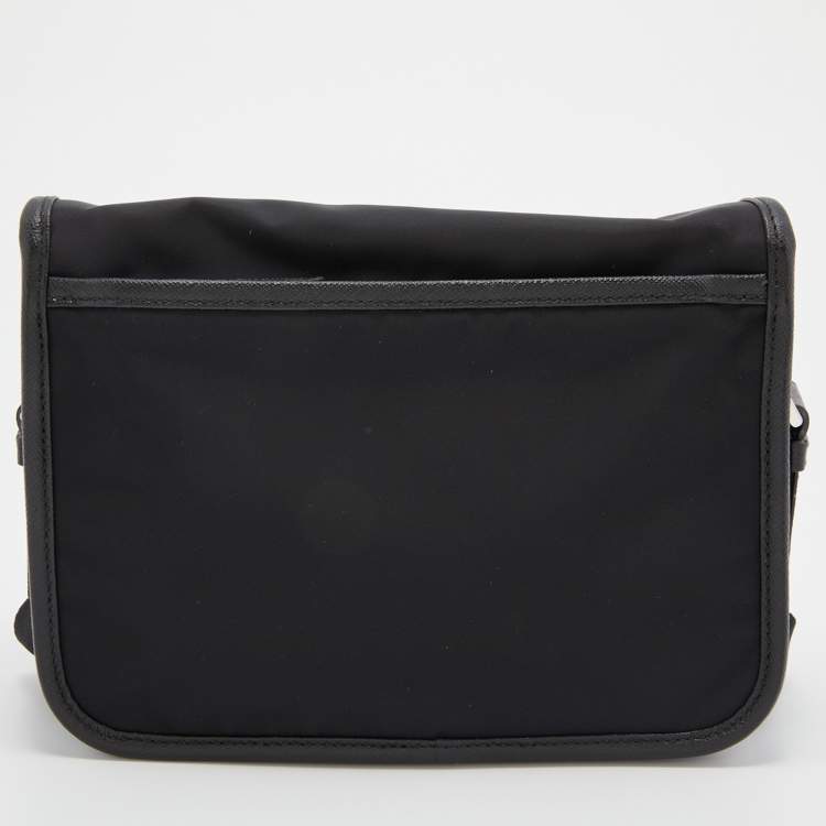 Pre Owned Prada Black Re-Nylon And Saffiano Leather Messenger Bag