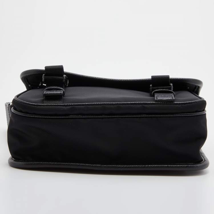 Pre Owned Prada Black Re-Nylon And Saffiano Leather Messenger Bag