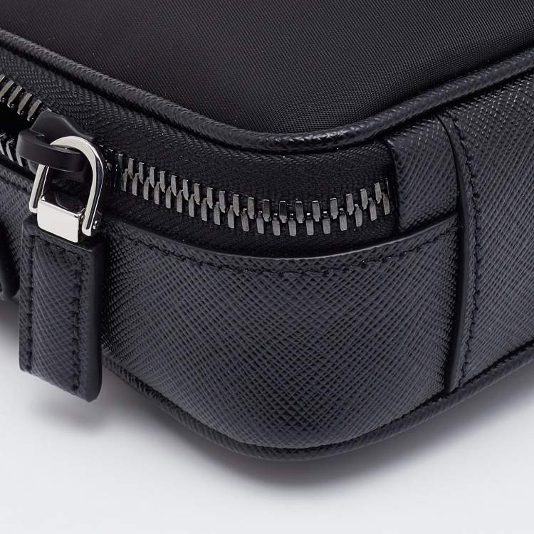 Pre Owned Prada Black Re-Nylon and Saffiano Leather Brique Crossbody Bag