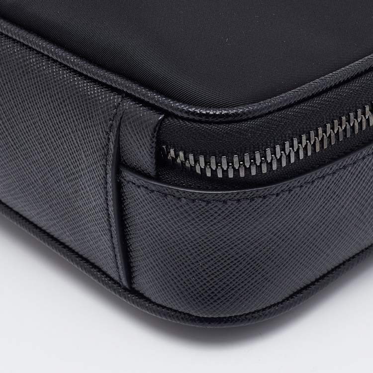 Pre Owned Prada Black Re-Nylon and Saffiano Leather Brique Crossbody Bag