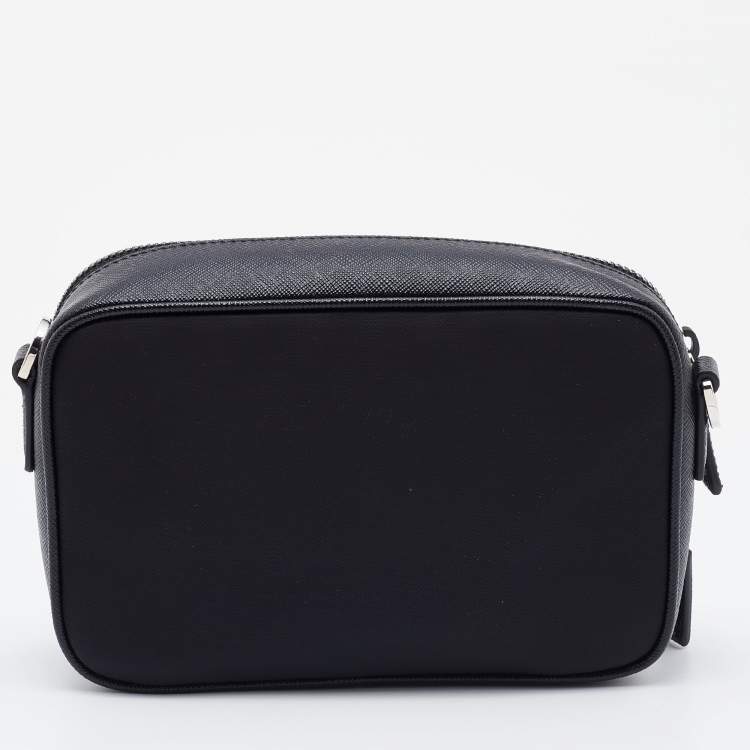 Pre Owned Prada Black Re-Nylon and Saffiano Leather Brique Crossbody Bag
