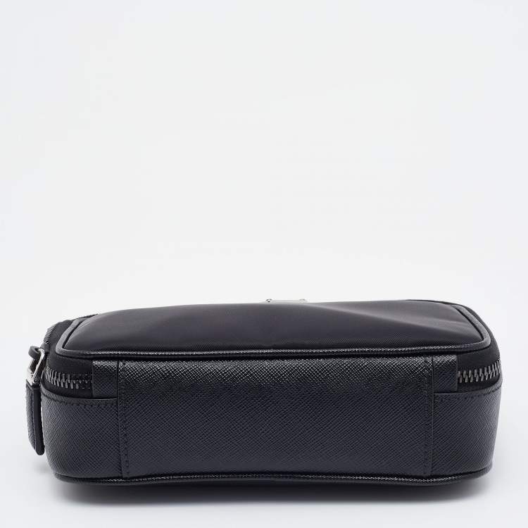 Pre Owned Prada Black Re-Nylon and Saffiano Leather Brique Crossbody Bag