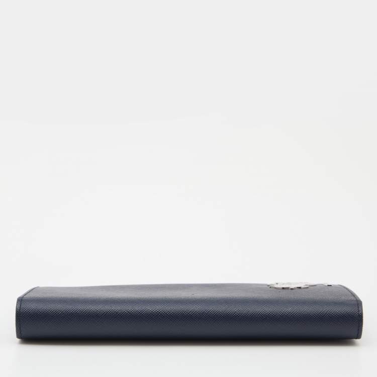 Pre Owned Prada Navy Blue Saffiano Leather Travel Long Wallet