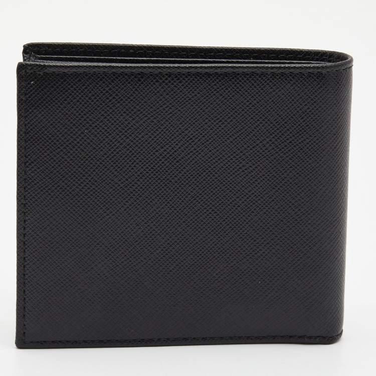 Pre Owned Prada Saffiano Leather Triangle Logo Bifold Wallet