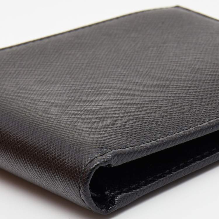 Pre Owned Prada Saffiano Leather Triangle Logo Bifold Wallet