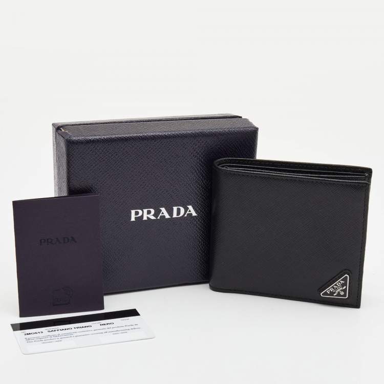 Pre Owned Prada Saffiano Leather Triangle Logo Bifold Wallet