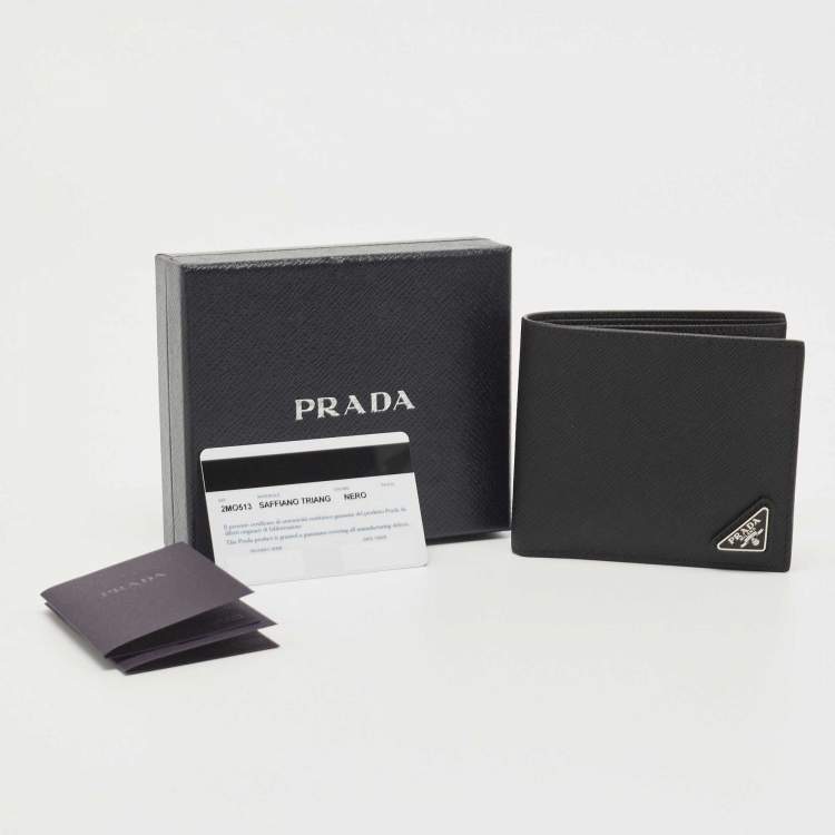 Pre Owned Prada Black Saffiano Metal Leather Triangle Logo Bifold Wallet