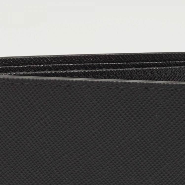 Pre Owned Prada Black Saffiano Metal Leather Triangle Logo Bifold Wallet