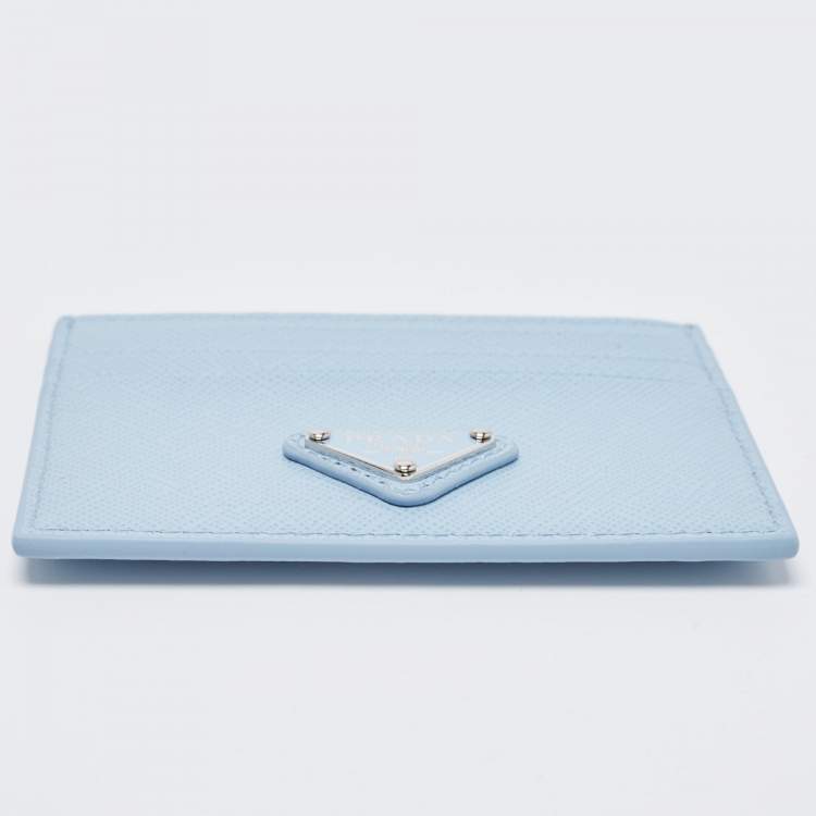 Pre Owned Prada Blue Saffiano Metal Leather Card Holder