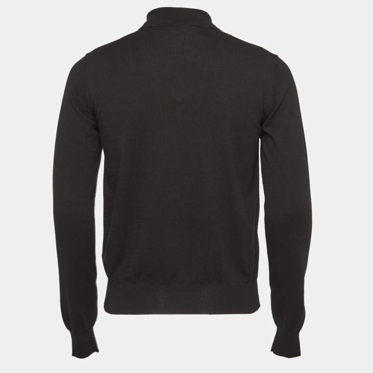 Pre Owned Prada Black Rib Knit Long Sleeve Polo T-Shirt M