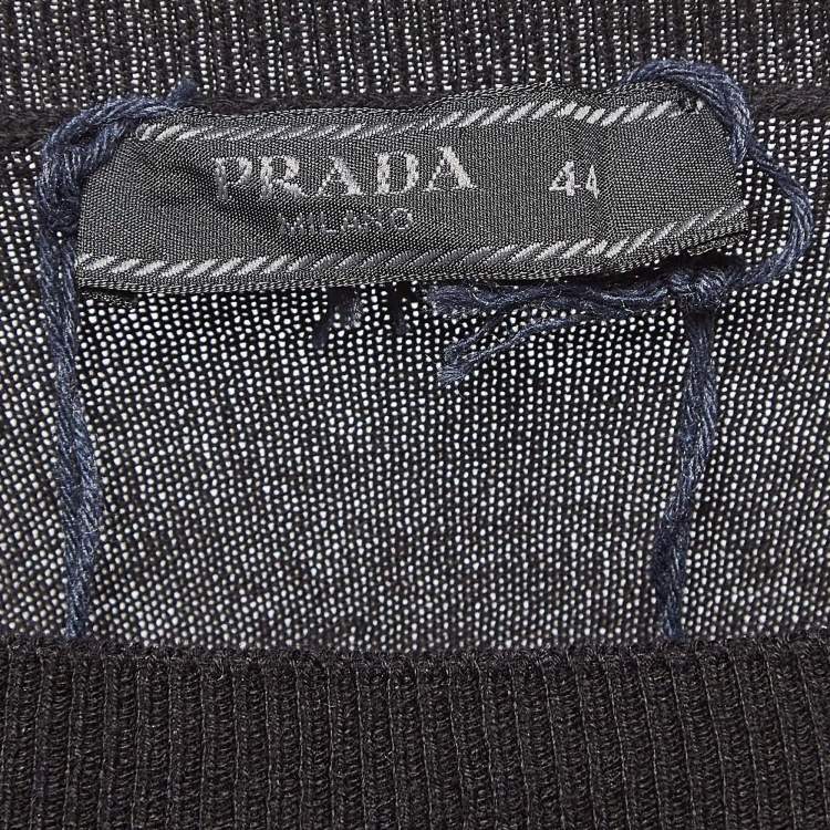 Pre Owned Prada Black Cotton Rib Knit Crew Neck Sweater XS