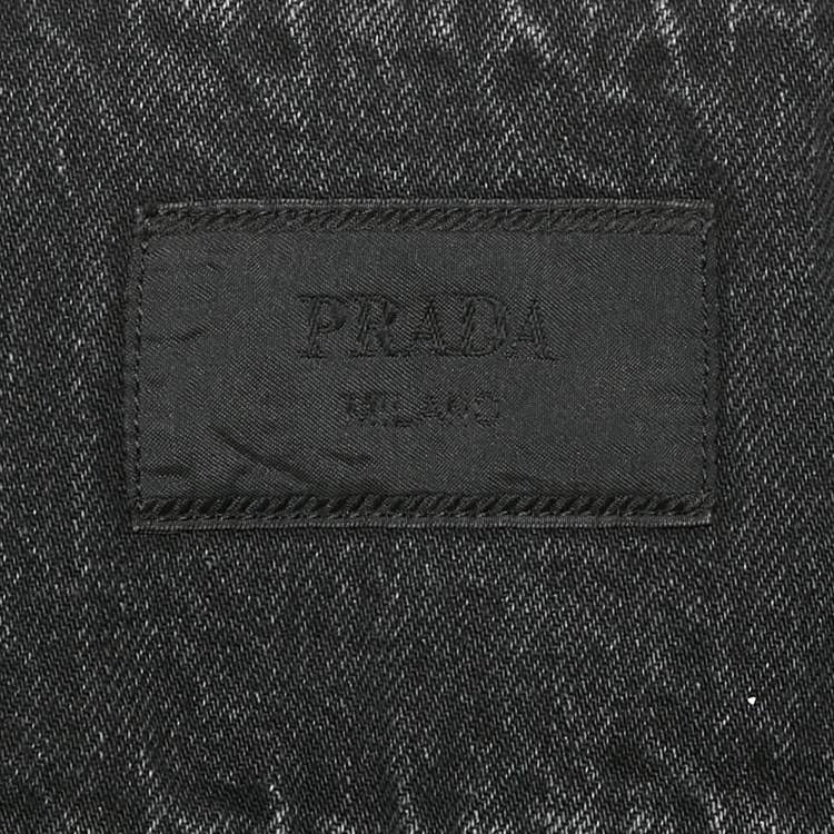 Pre Owned Prada Black Washed Denim Collarless Jacket XS