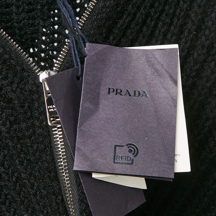 Pre Owned Prada Black Rib Knit Zip-Up Cardigan L