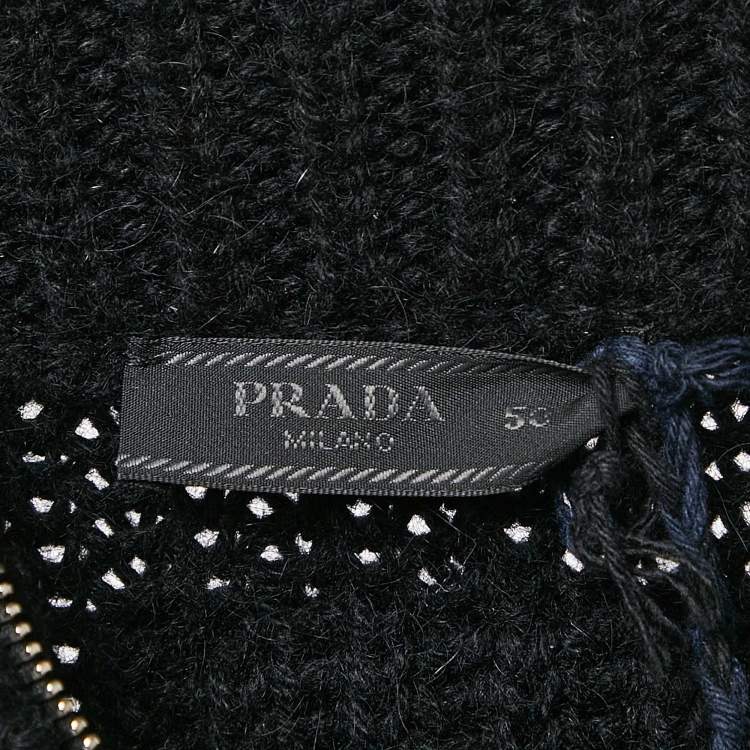 Pre Owned Prada Black Rib Knit Zip-Up Cardigan L