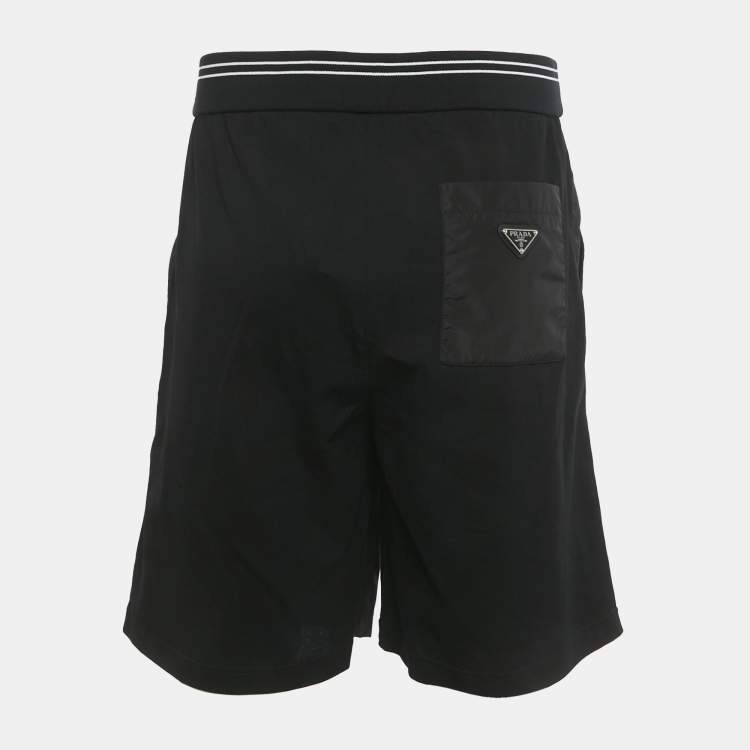 Pre Owned Prada Black Cotton and Re-Nylon Triangle Logo Shorts M