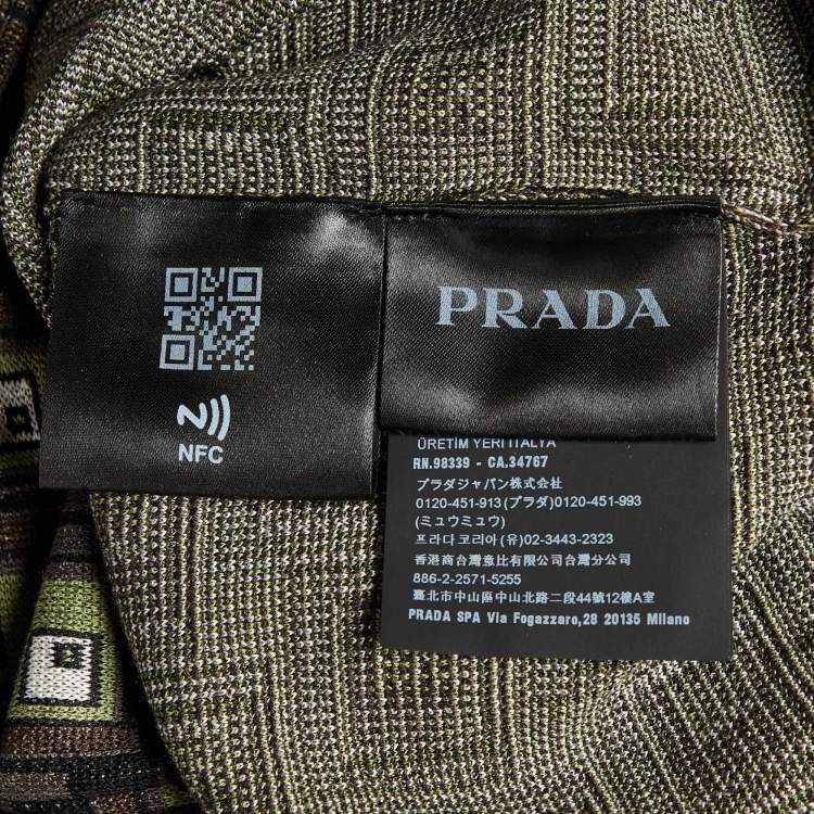 Pre Owned Prada Black/Brown Geometric Pattern Silk & Cotton Polo T-Shirt M