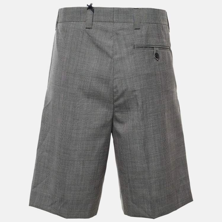 Pre Owned Prada Black Houndstooth Pattern Wool Shorts M/Waist 36"