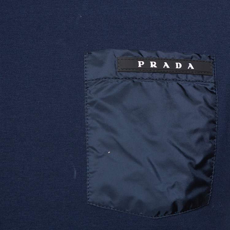 Pre Owned Prada Navy Blue Cotton Logo Pocket Detail Crew Neck T-Shirt M