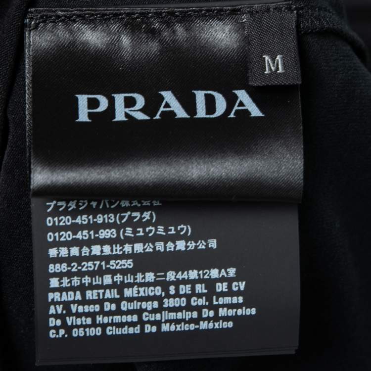 Pre Owned Prada Black Cotton Rubber Logo Nylon Pocket V-Neck T-Shirt M