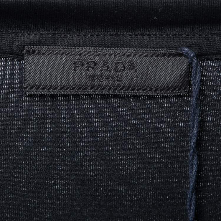 Pre Owned Prada Black Cotton Rubber Logo Nylon Pocket V-Neck T-Shirt M