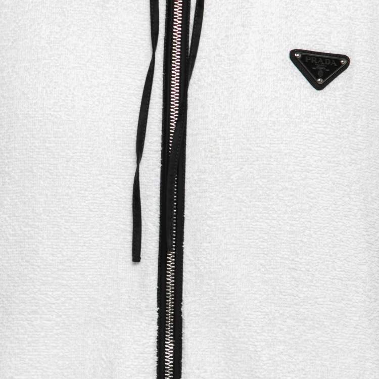 Pre Owned Prada White Terry Cloth Enameled Metal Logo Hoodie Jacket L