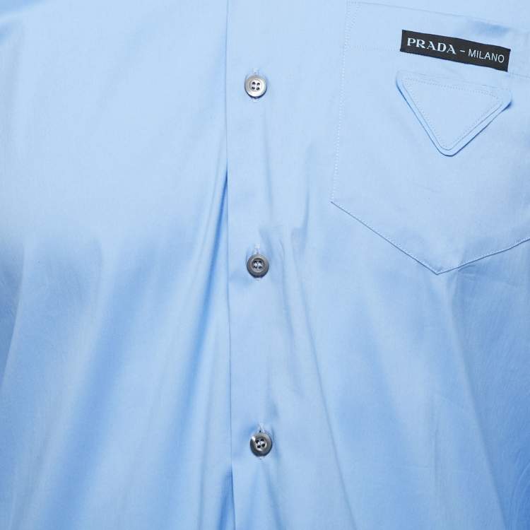 Pre Owned Prada Blue Cotton Logo Pocket Detail Button Front Shirt L