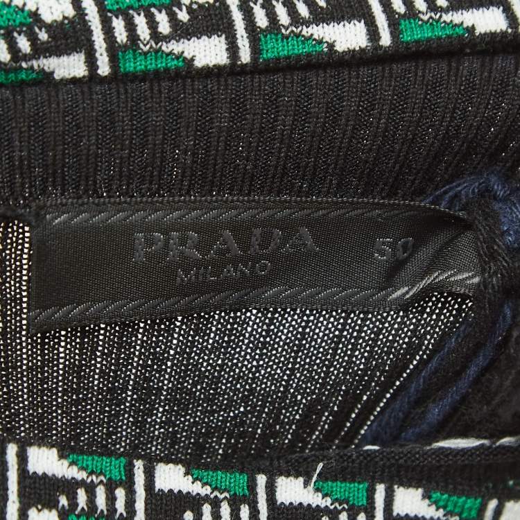 Pre Owned Prada Black Cotton Knit Jacquard Turtleneck Sweater L