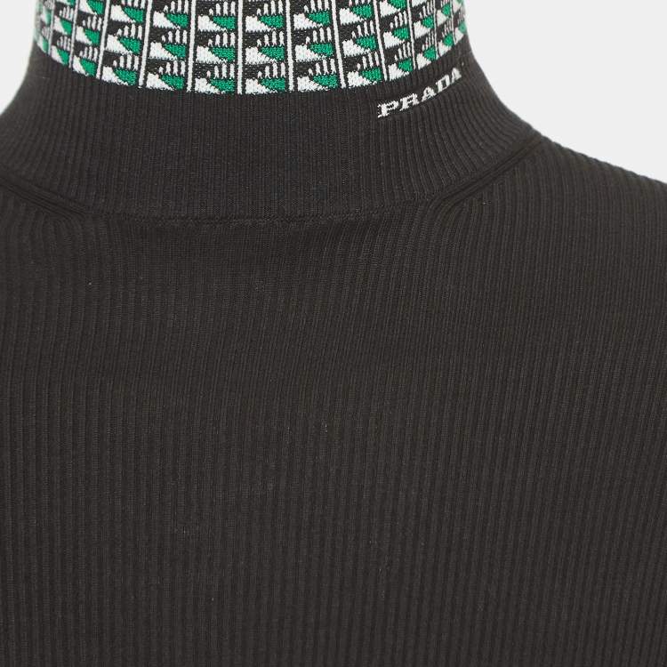 Pre Owned Prada Black Cotton Knit Jacquard Turtleneck Sweater L