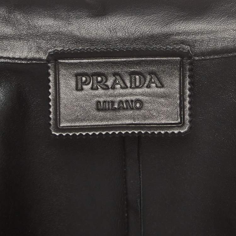 Pre Owned Prada Black Nappa Leather Metal Logo Embellished Shorts and Shirt Set M