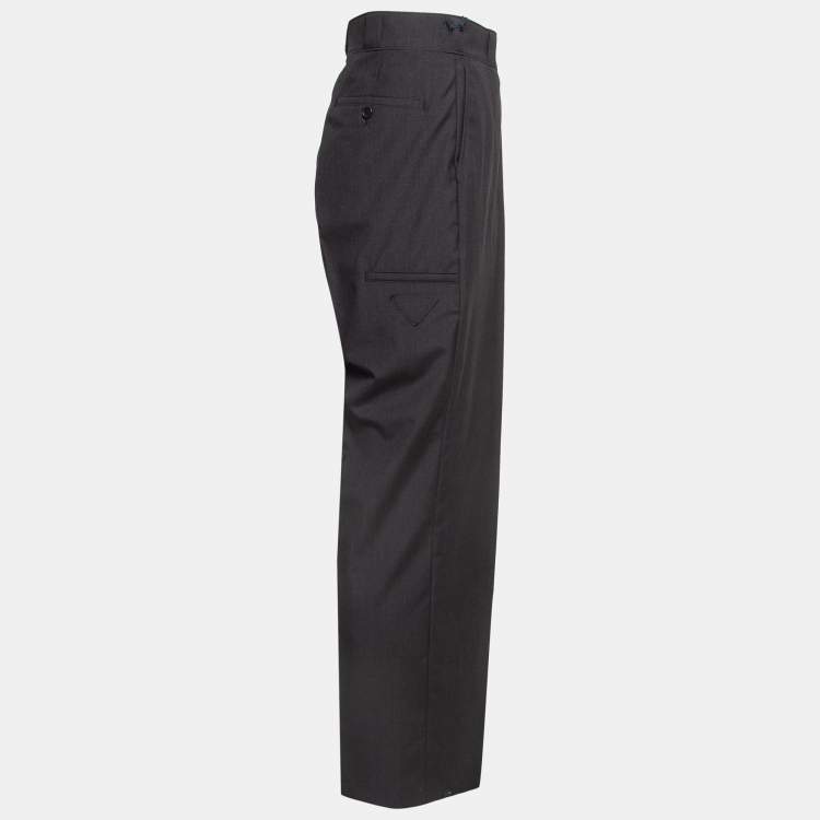 Pre Owned Prada Grey Wool Straight Fit Formal Trousers L